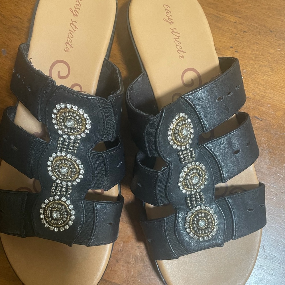 Black embellished sandals easy street